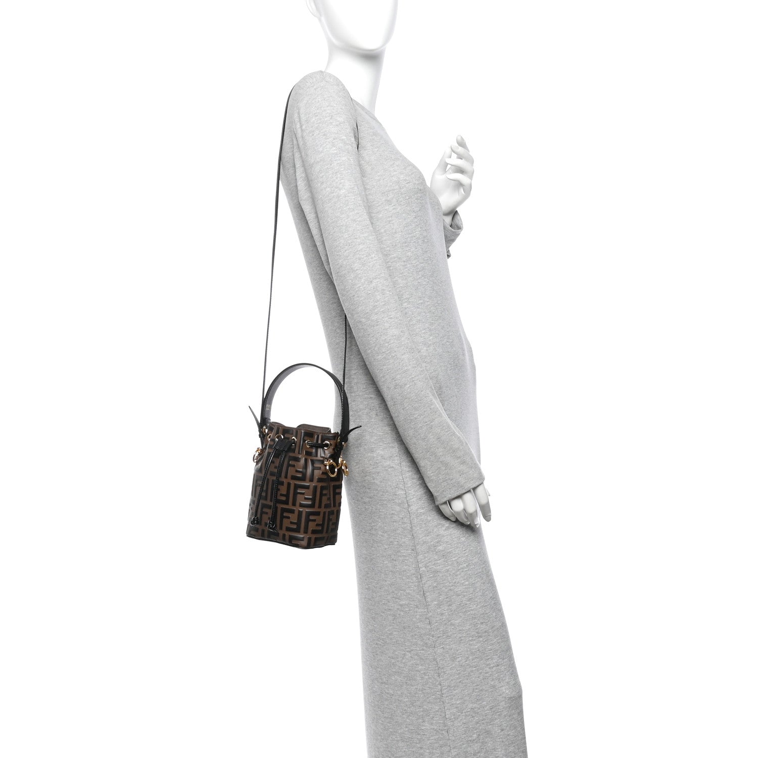 Vitello Liberty F is Fendi Bi-Color FF 1974 Embossed Mini Mon Tresor Bucket Bag Maya Black - Image 2