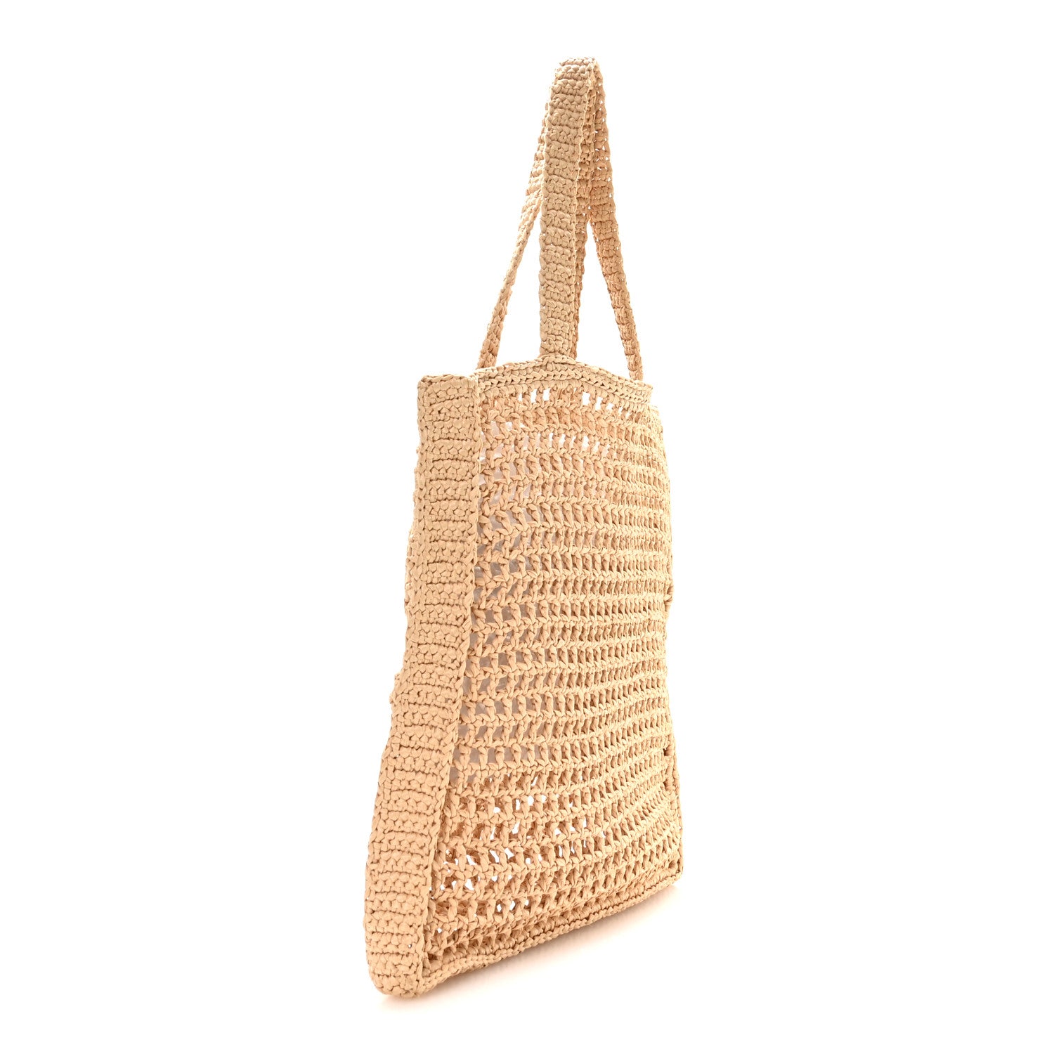 Yarn Raffia Effect Crochet Logo Embroidered Tote Bag Naturale - Image 3