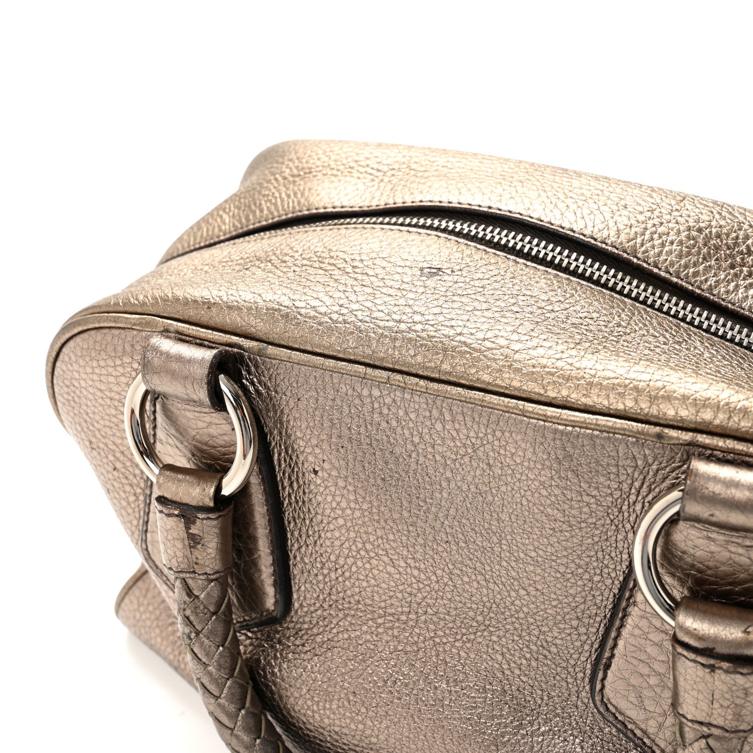 Metallic Vitello Daino Braided Bowler Piombo - Image 13