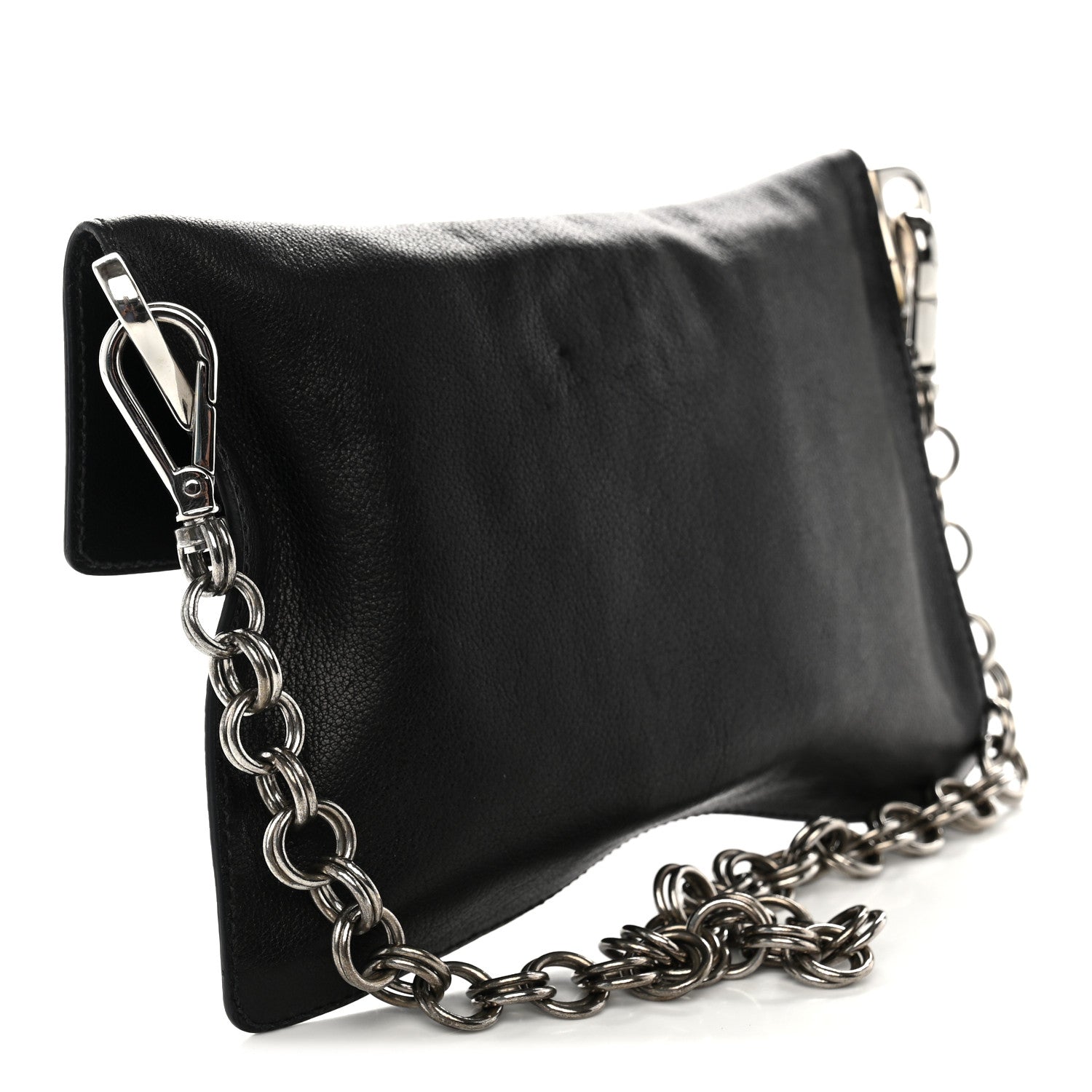 Glace Calf Pushlock Chain Shoulder Bag Black - Image 3
