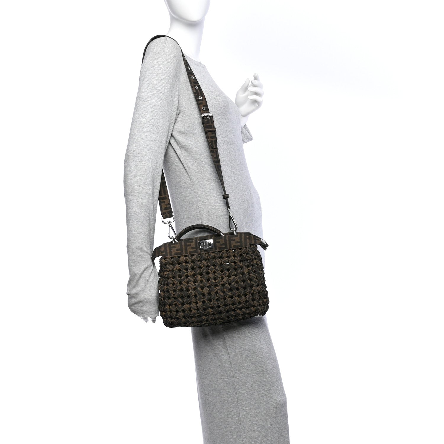 Fabric Jacquard FF 1974 Woven Knotted Mini Peekaboo I SEE U Satchel Tobacco Moro - Image 2