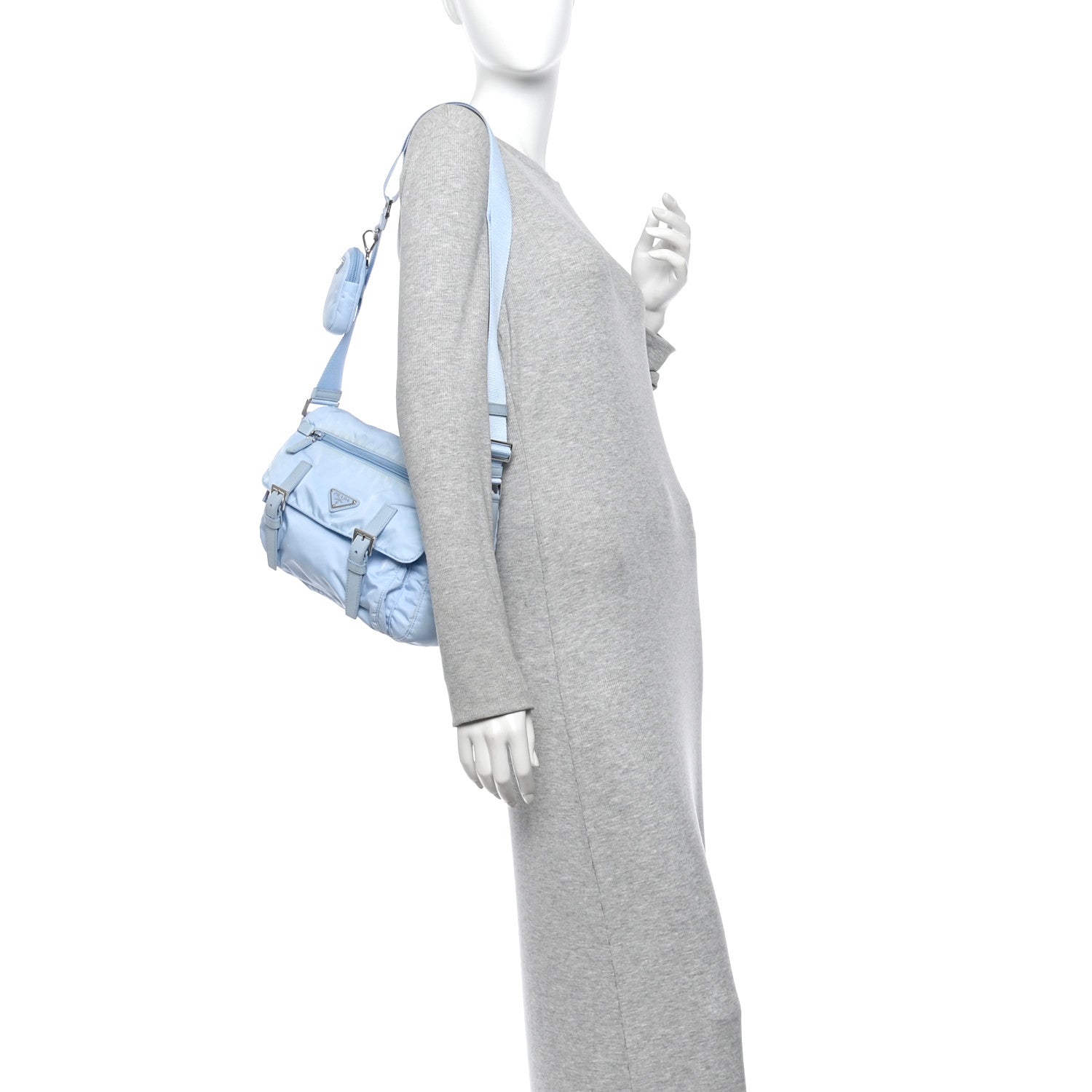 Re-Nylon Vela Saffiano Pocket Double Buckle Messenger Shoulder Bag Celeste - Image 2