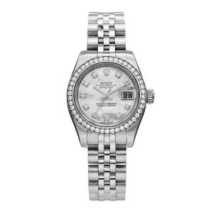 Stainless Steel 18K White Gold Diamond Mother of Pearl 26mm Oyster Perpetual Datejust Watch 179384