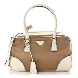 Re-Nylon Saffiano Medium Re-Edition 1978 Two Handle Bag White Biege