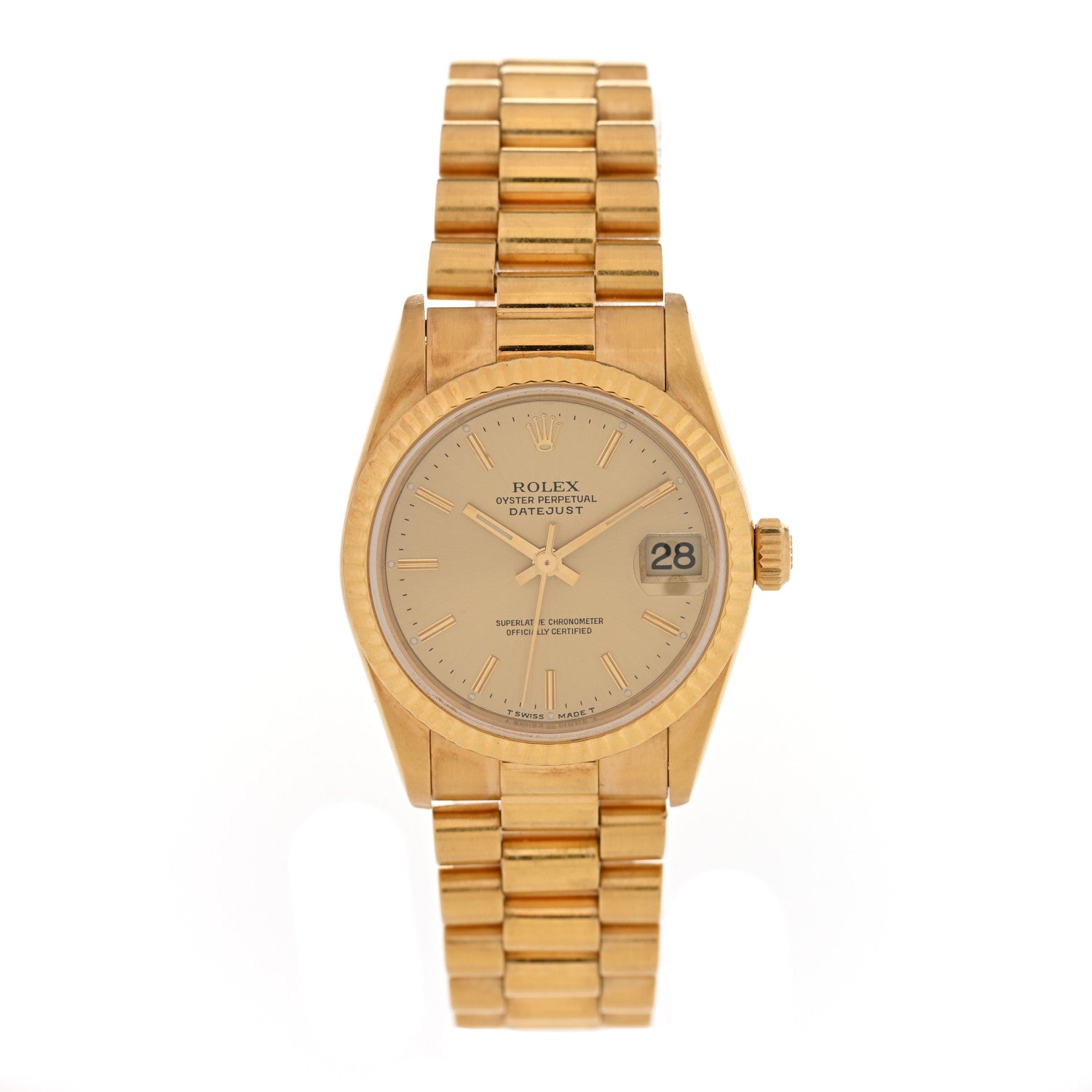 18K Yellow Gold 31mm Oyster Perpetual Datejust President Watch Champagne 78278