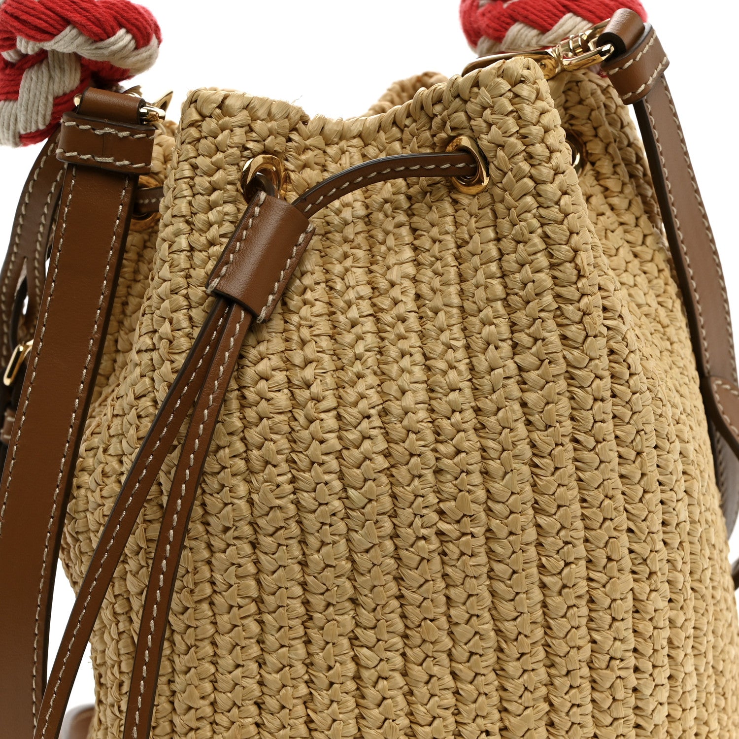 Yarn Raffia Effect Rope Crochet Small Bucket Bag Naturale - Image 7