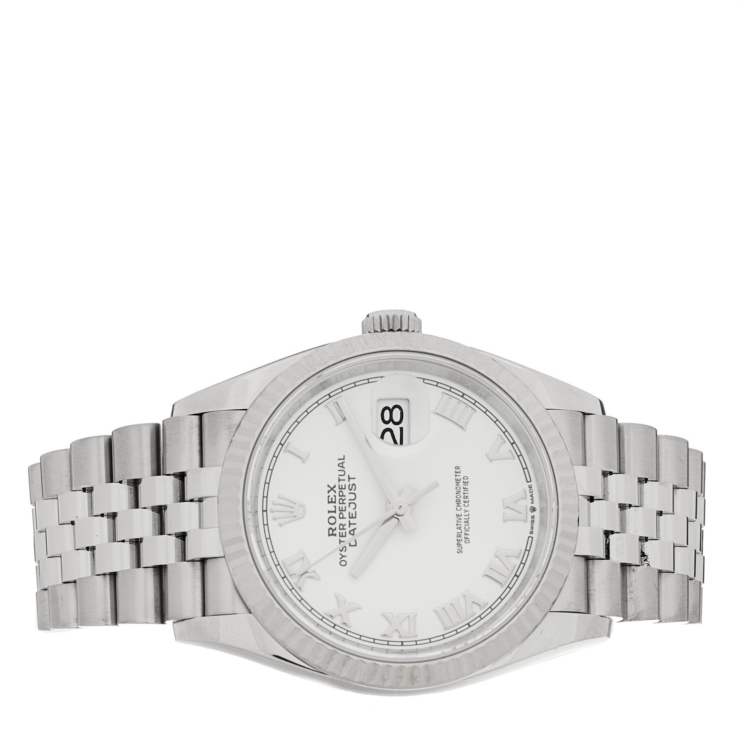 Stainless Steel 18K White Gold 36mm Oyster Perpetual Datejust Watch White Roman 126234 - Image 2