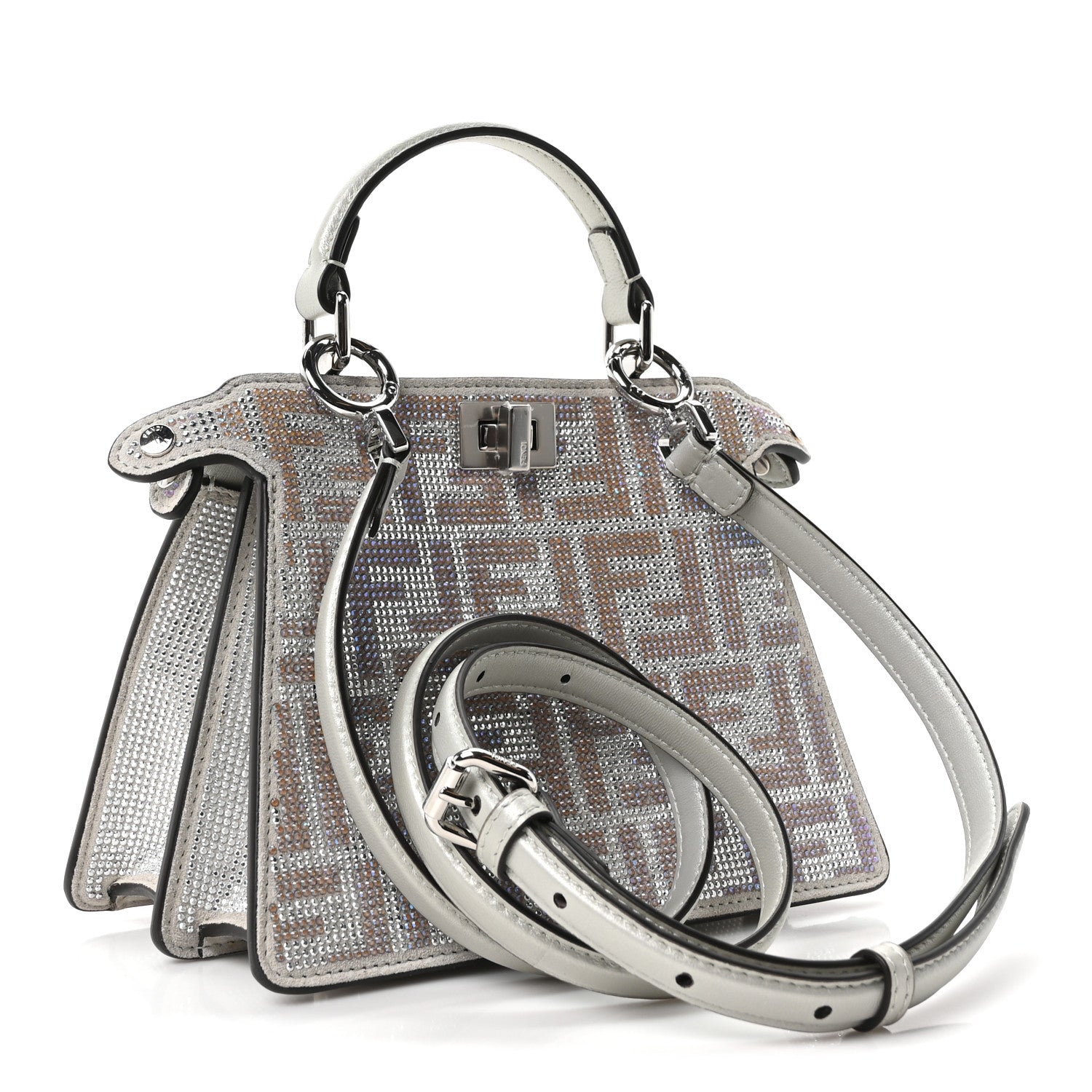 Iridescent Crystal Vitello Laminato Suede FF Petite Peekaboo I SEE U Satchel Cappuccino - Image 3