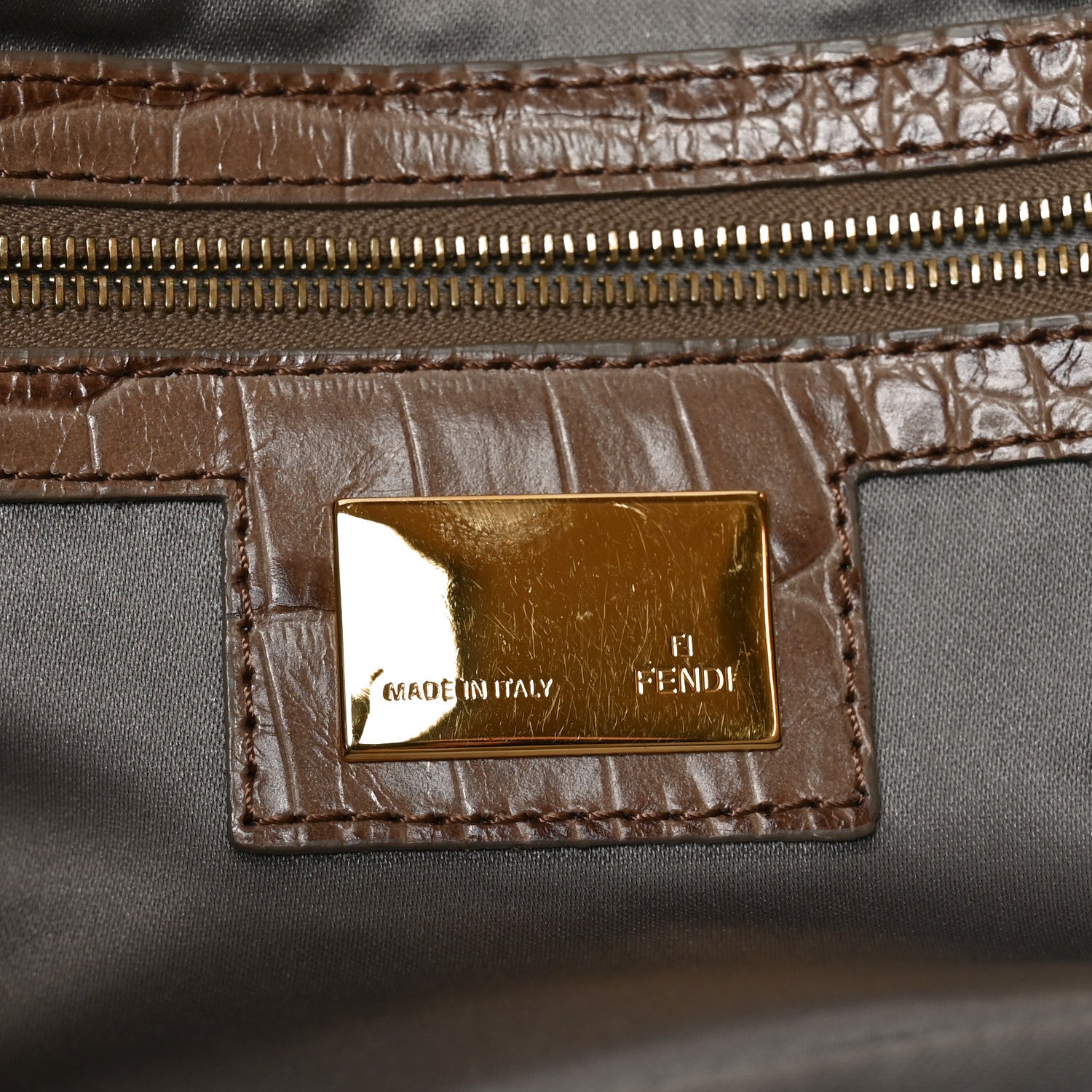 Satin Calfskin Crystal Crocodile Embossed Baguette Grey - Image 6