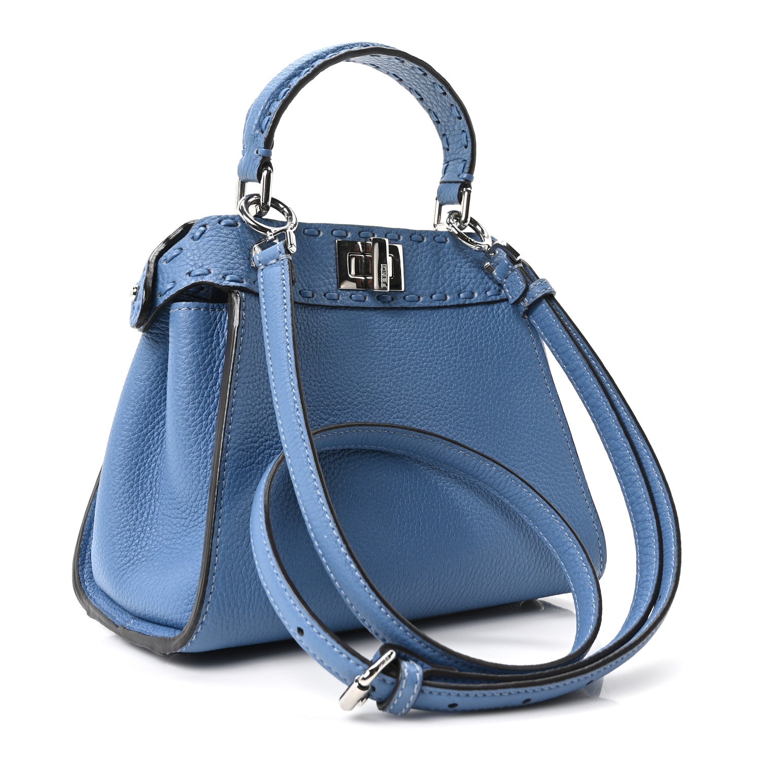 Cuoio Romano Selleria Macro Stitchings Mini Peekaboo Iconic Satchel Argento Blue - Image 3