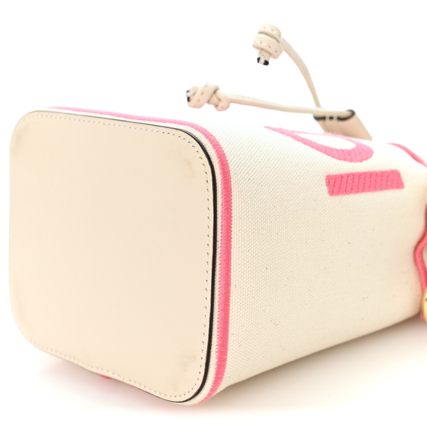Canvas Vitello Grace F is Fendi Logo Embroidered Mini Mon Tresor Bucket Bag Grezzo Pink - Image 10