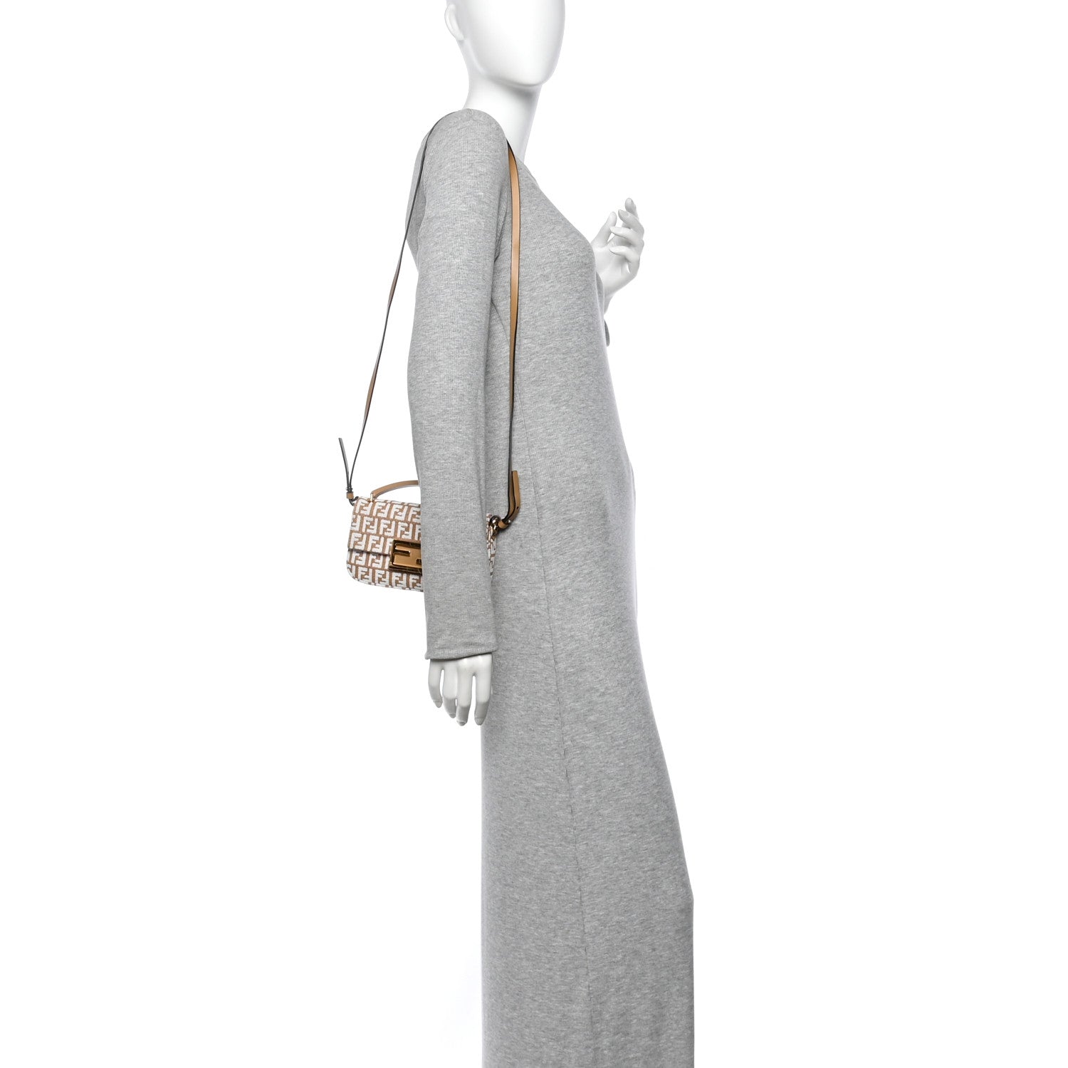 Raffia Chenille Vitello FF Phone Baguette Naturale White - Image 2