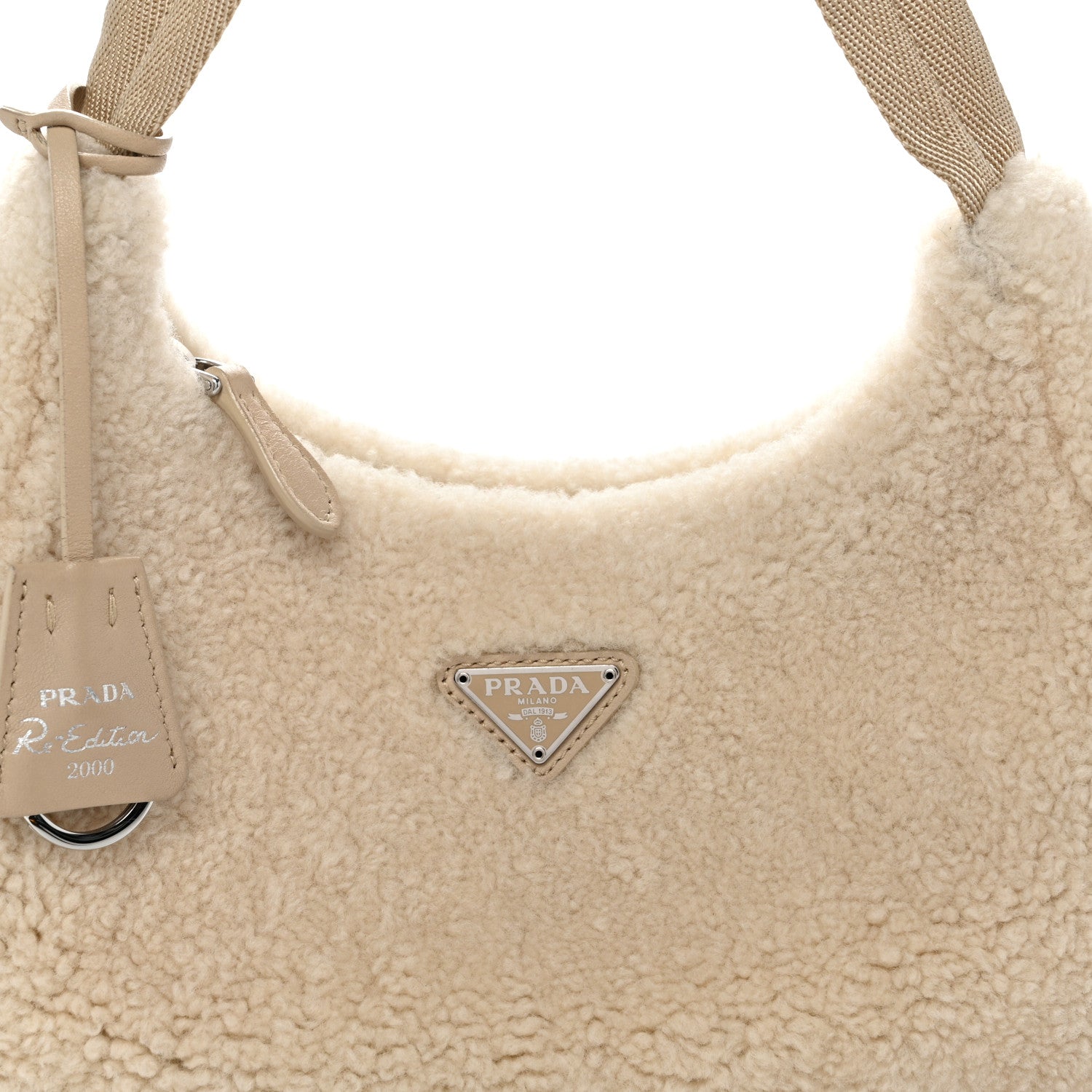 Shearling Mini Re-Edition 2000 Bag Ecru - Image 8