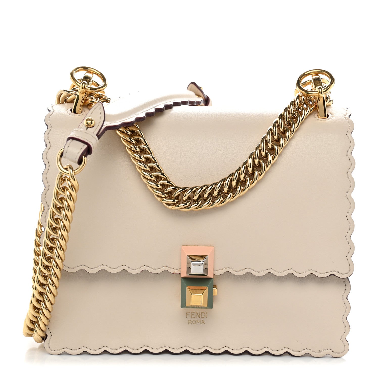 Vitello Liberty Scalloped Studded Small Kan I Shoulder Bag Camelia