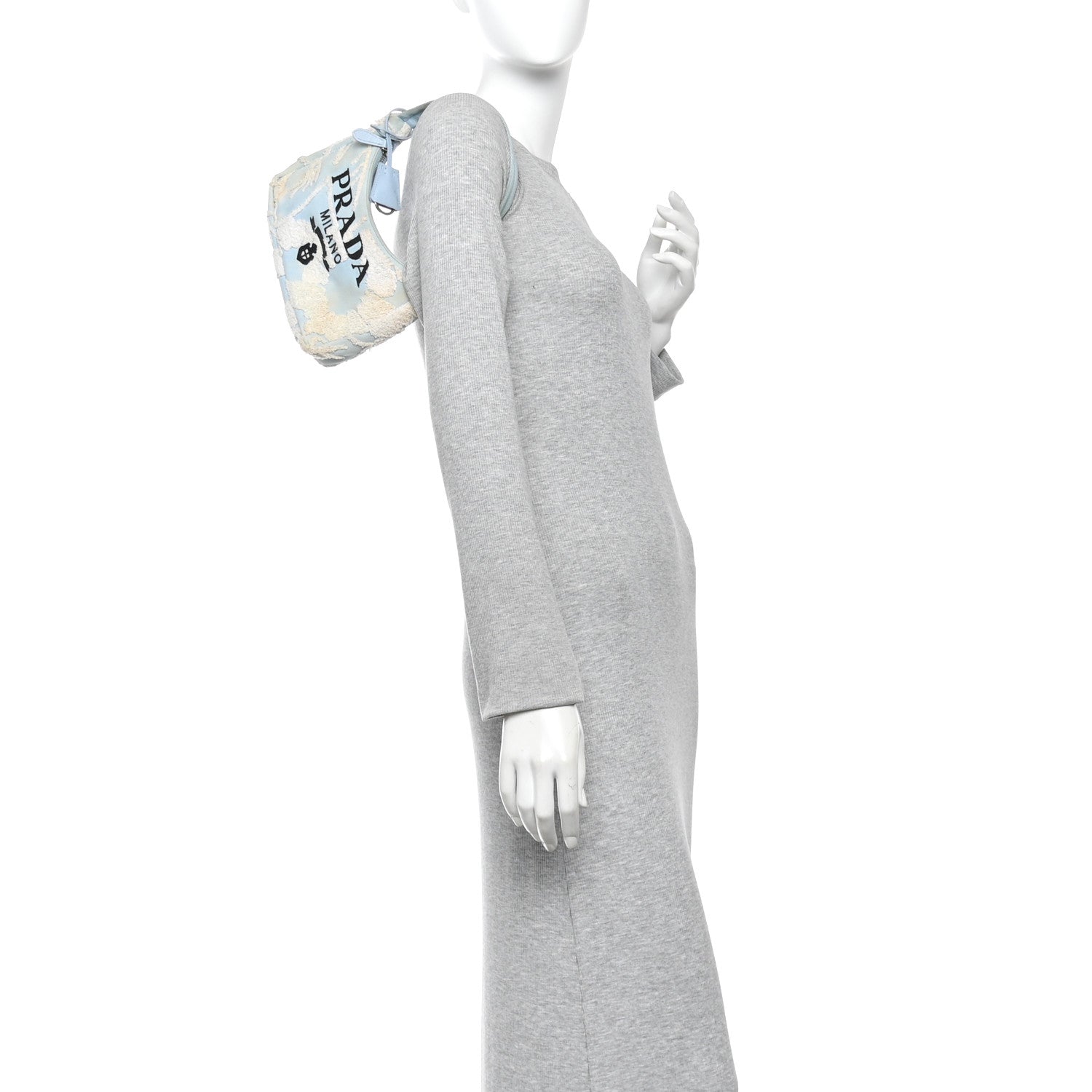 Nylon Embroidered Drill Mini Re-Edition 2000 Bag Sky Blue White - 图片 2
