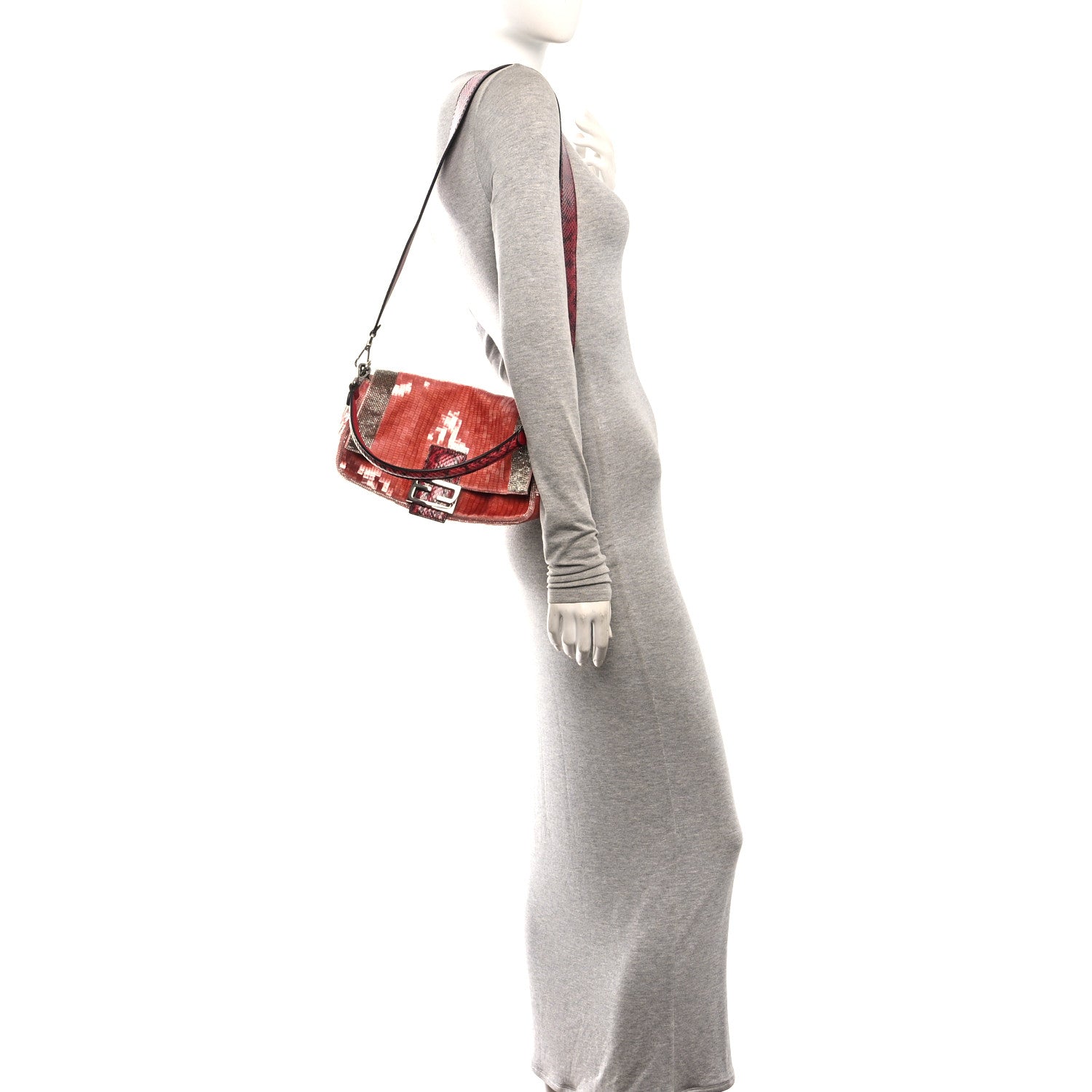 Sequin Snakeskin Re-Edition Baguette Pink - Image 3