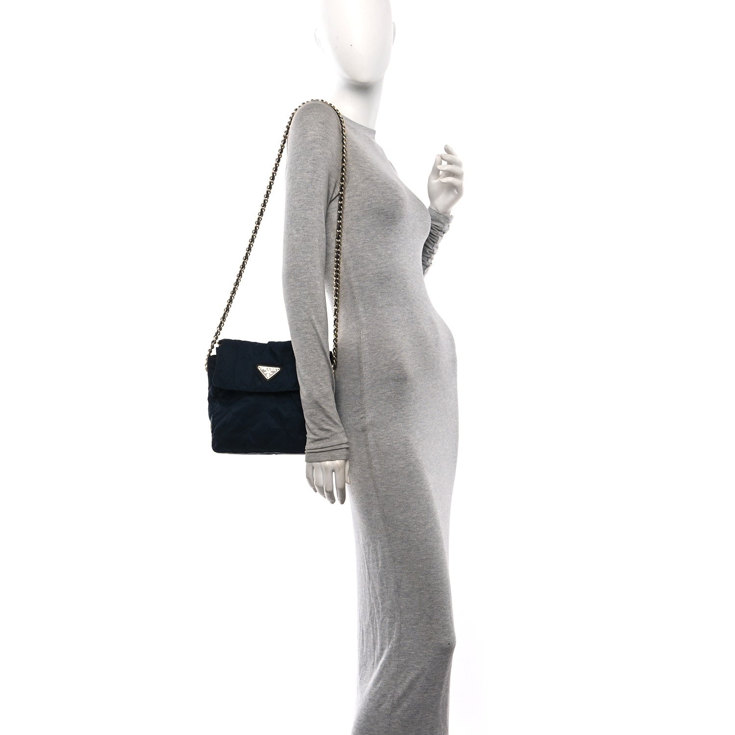 Nylon Tessuto Impuntu Quilted Flap Shoulder Bag Blue - Image 2