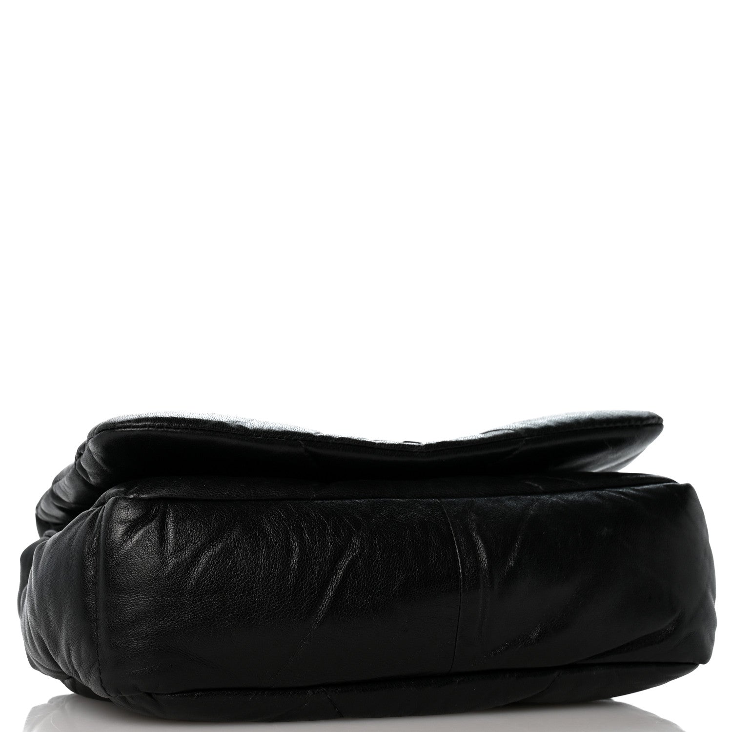 Nappa Soft Padded Logo Embossed Triangle Quilted Small Shoulder Bag Black - Image 4