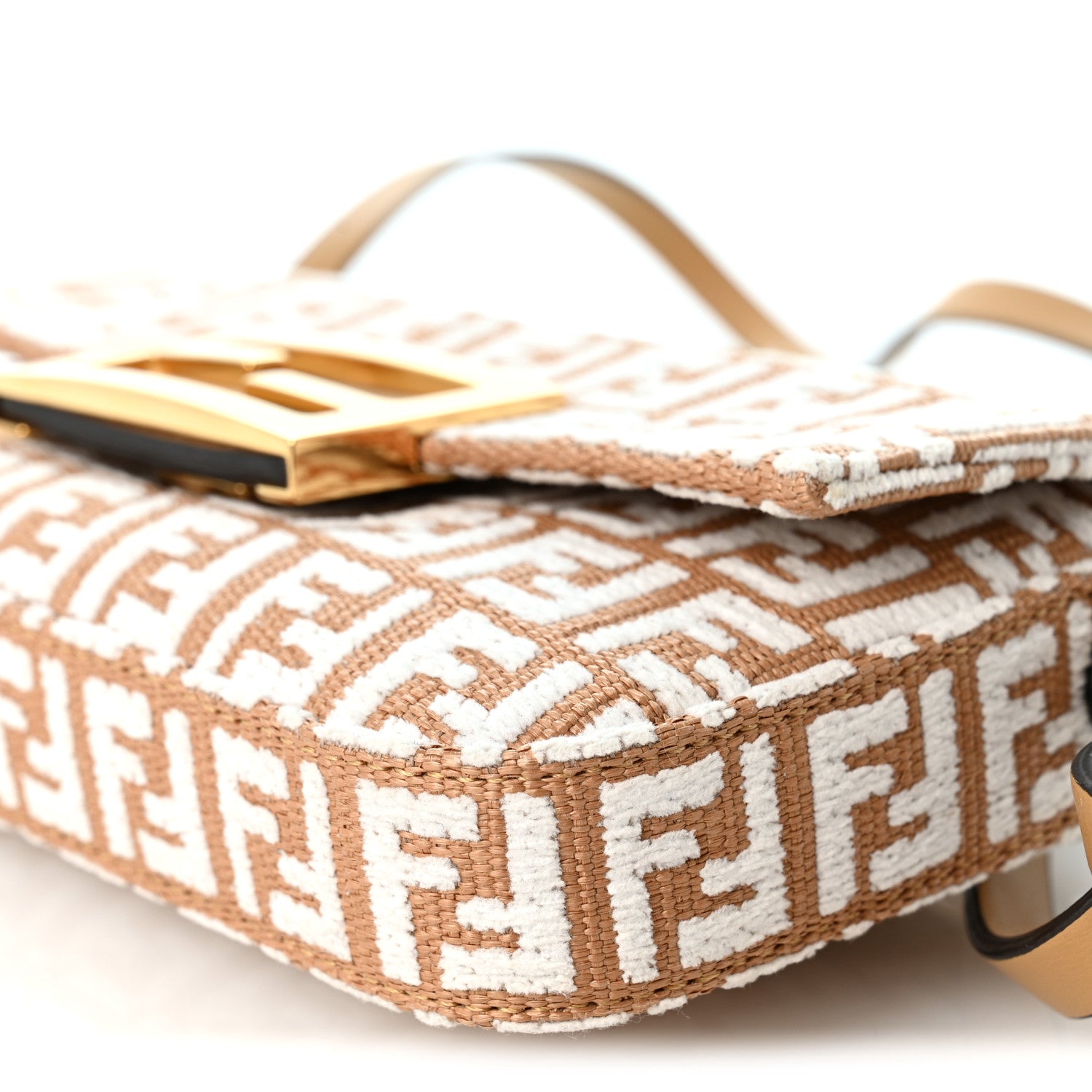 Raffia Chenille Vitello FF Phone Baguette Naturale White - Image 10