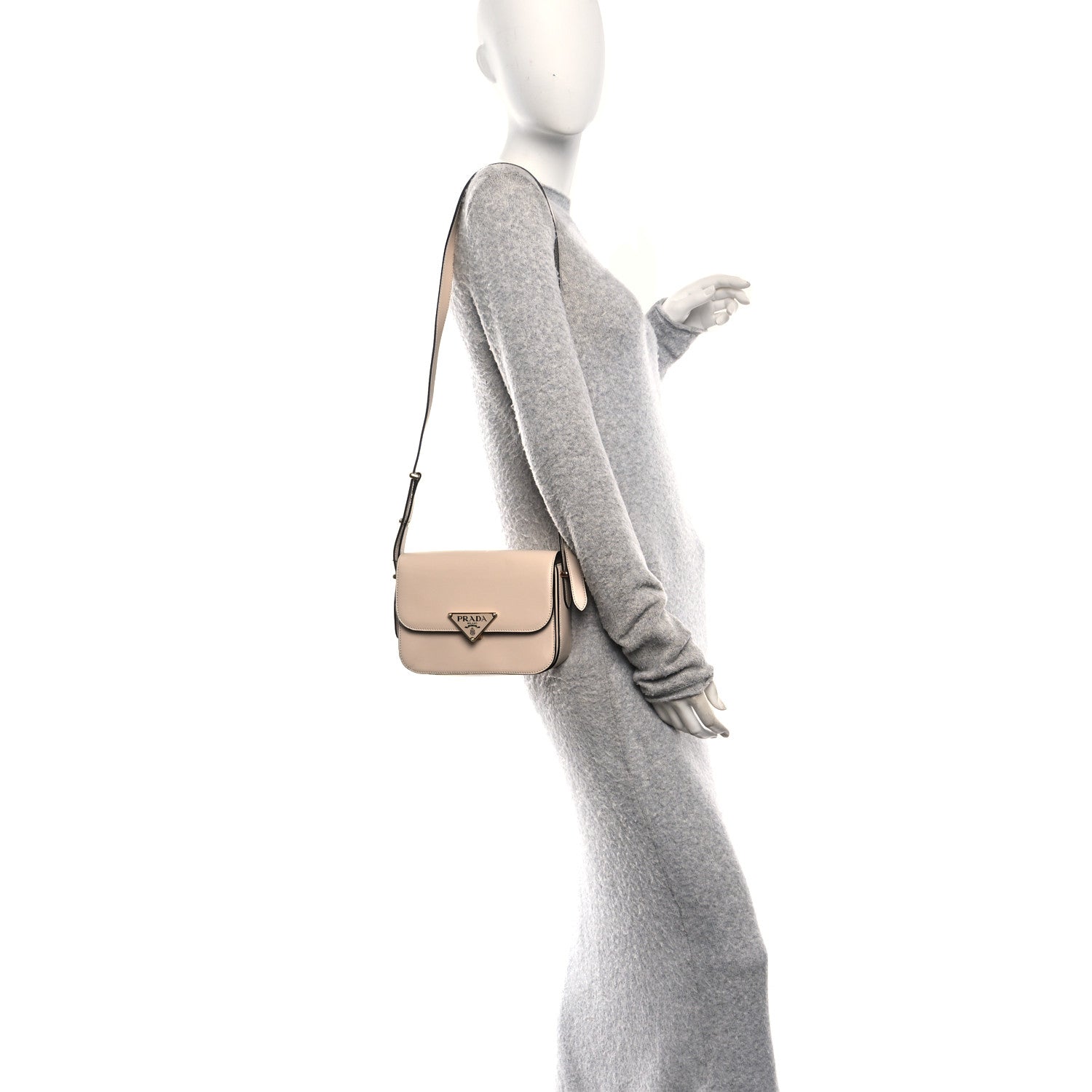 Box Calfskin Triangle Embleme Flap Shoulder Bag Sabbia - Image 2