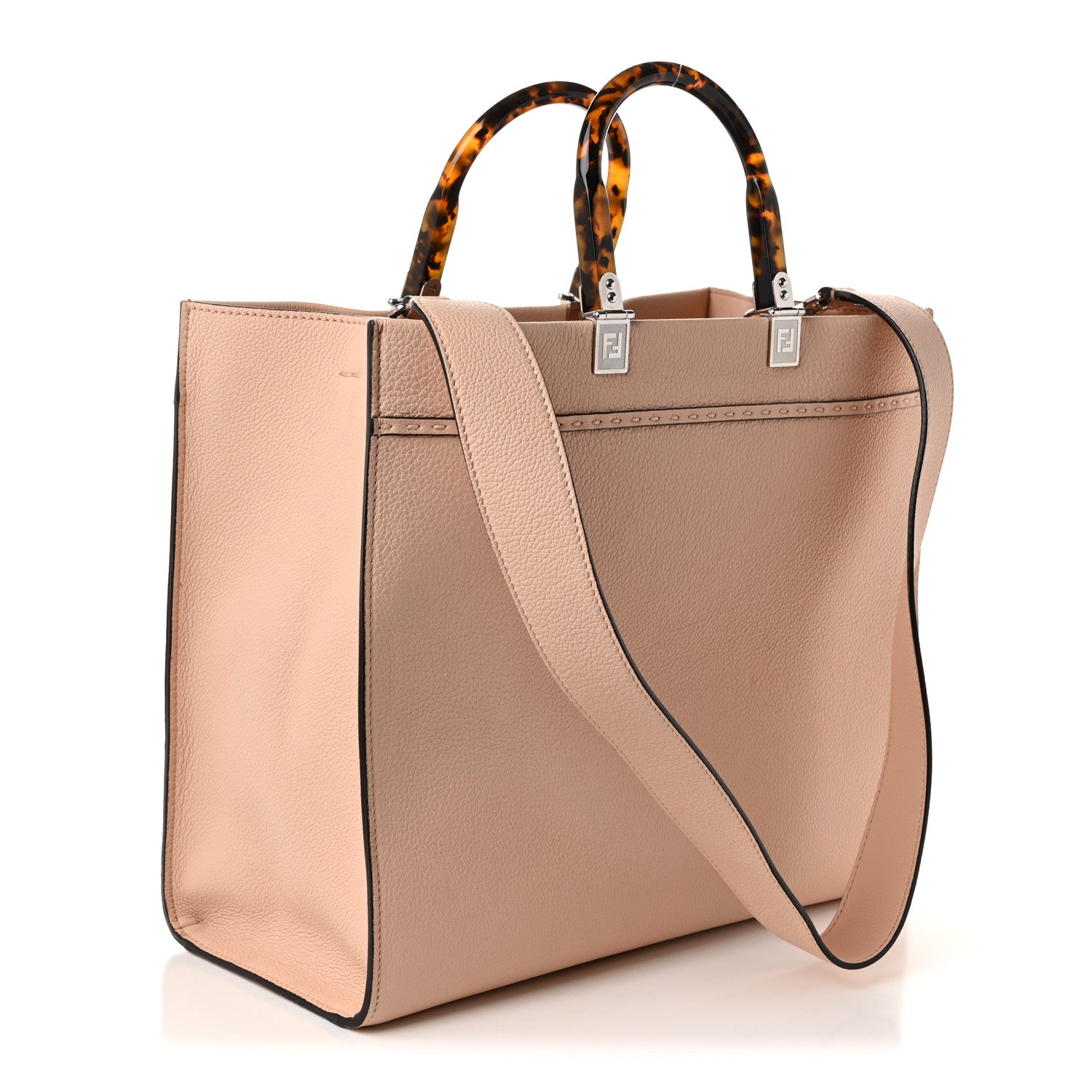 Vitello Cher Logo Debossed Medium Fendi Sunshine Shopper Tote Light Rose - Image 3