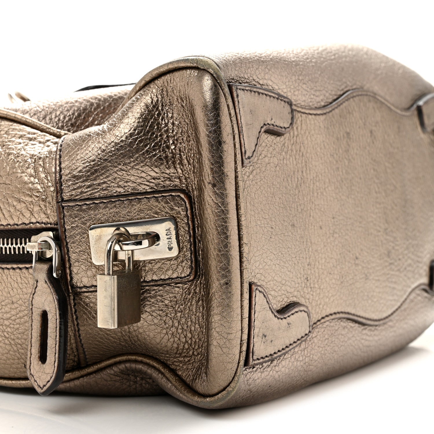 Metallic Vitello Daino Braided Bowler Piombo - Image 9