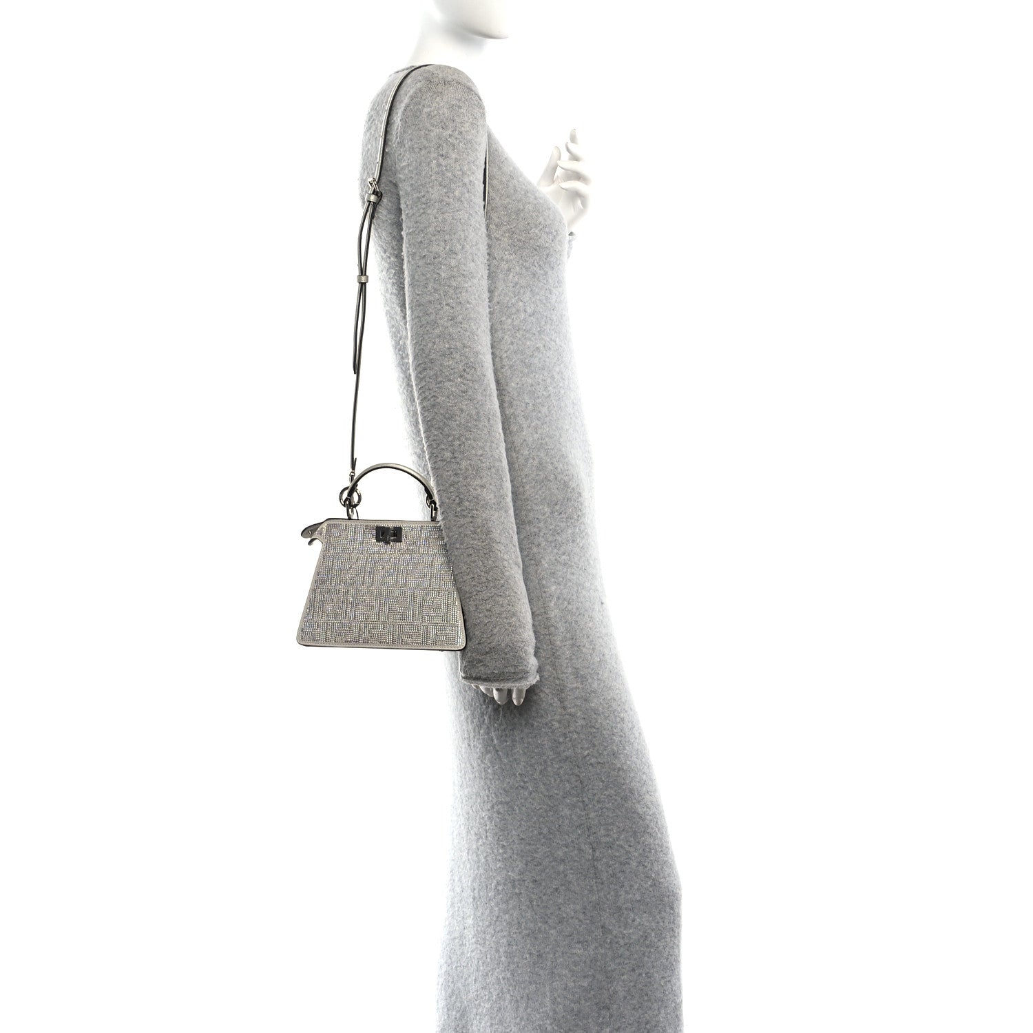 Iridescent Crystal Vitello Laminato Suede FF Petite Peekaboo I SEE U Satchel Cappuccino - Image 2