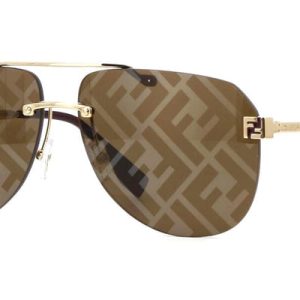 Fendi Sky FE40115U Rimless Gold FF Logo Aviator Sunglasses