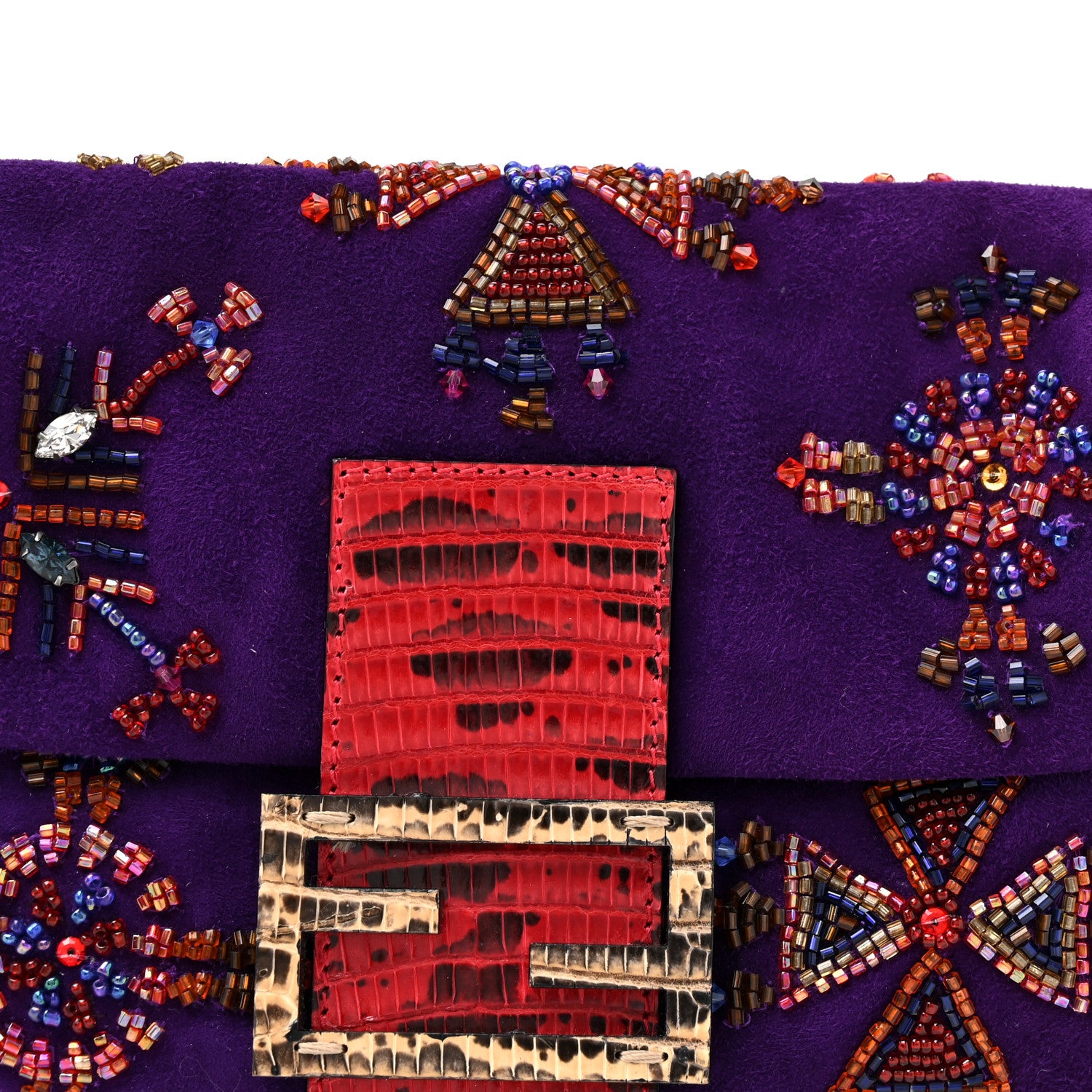 Suede Beaded Lizard Baguette Purple Multicolor - Image 7
