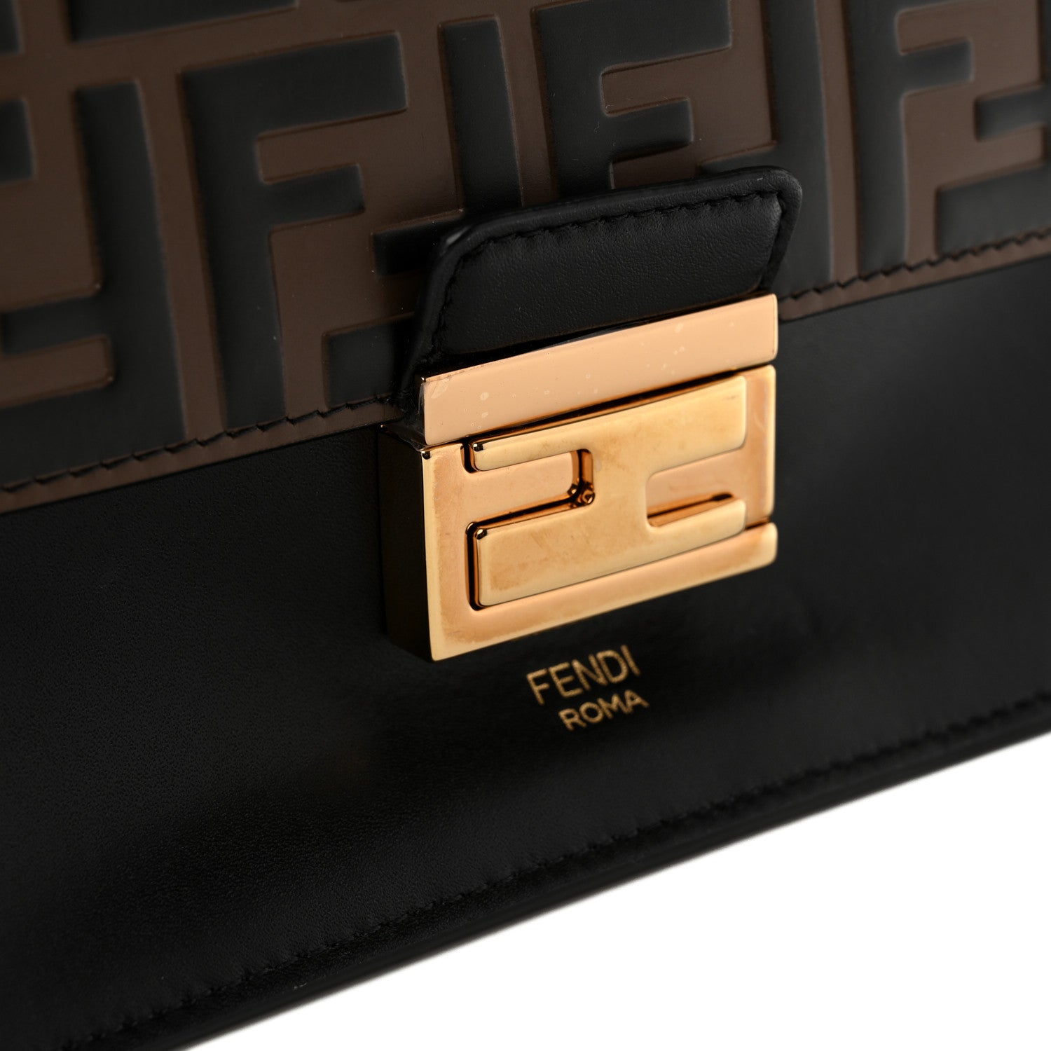 Vitello Liberty Bi-Color FF 1974 Embossed Chain Strap Kan U Shoulder Bag Black Maya - Image 11
