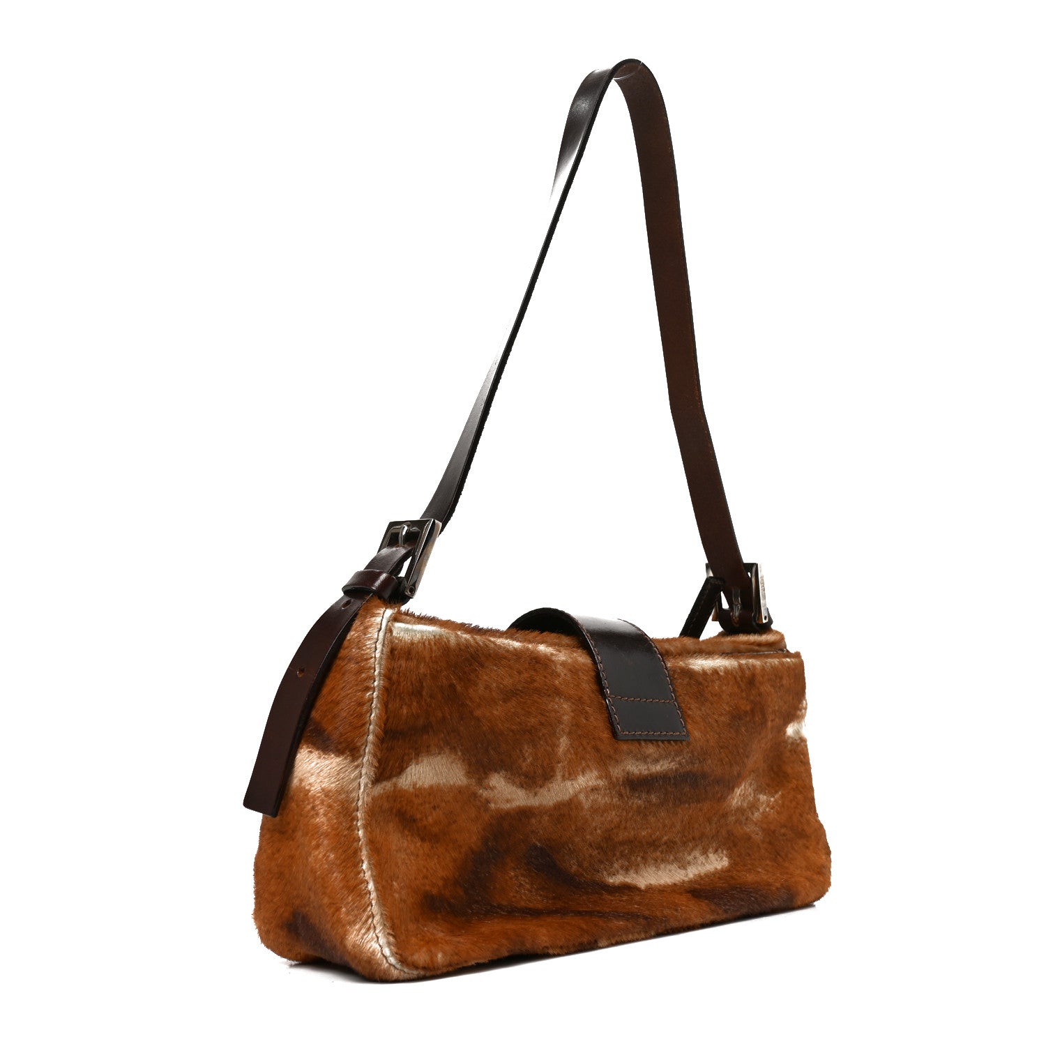 Calf Hair Zebra Print Baguette Shoulder Bag Brown - Image 3
