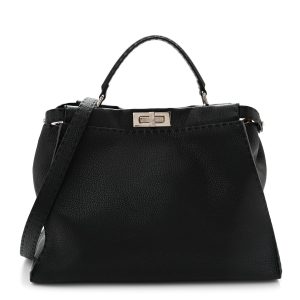 Cuoio Romano Selleria Bi-Color Large Peekaboo Iconic Satchel Black Mou