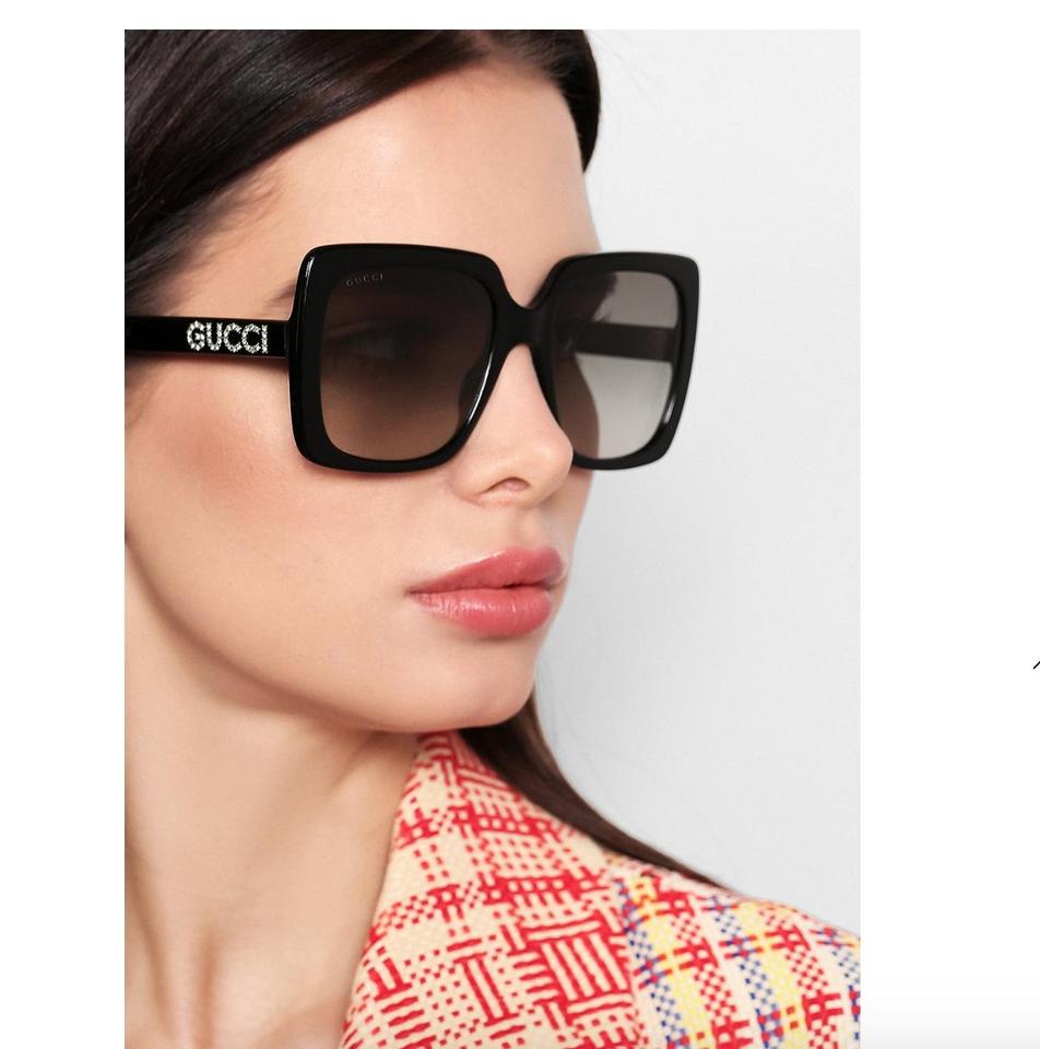 Gucci GG0418S Black Square Crystal Logo Sunglasses - 图片 5