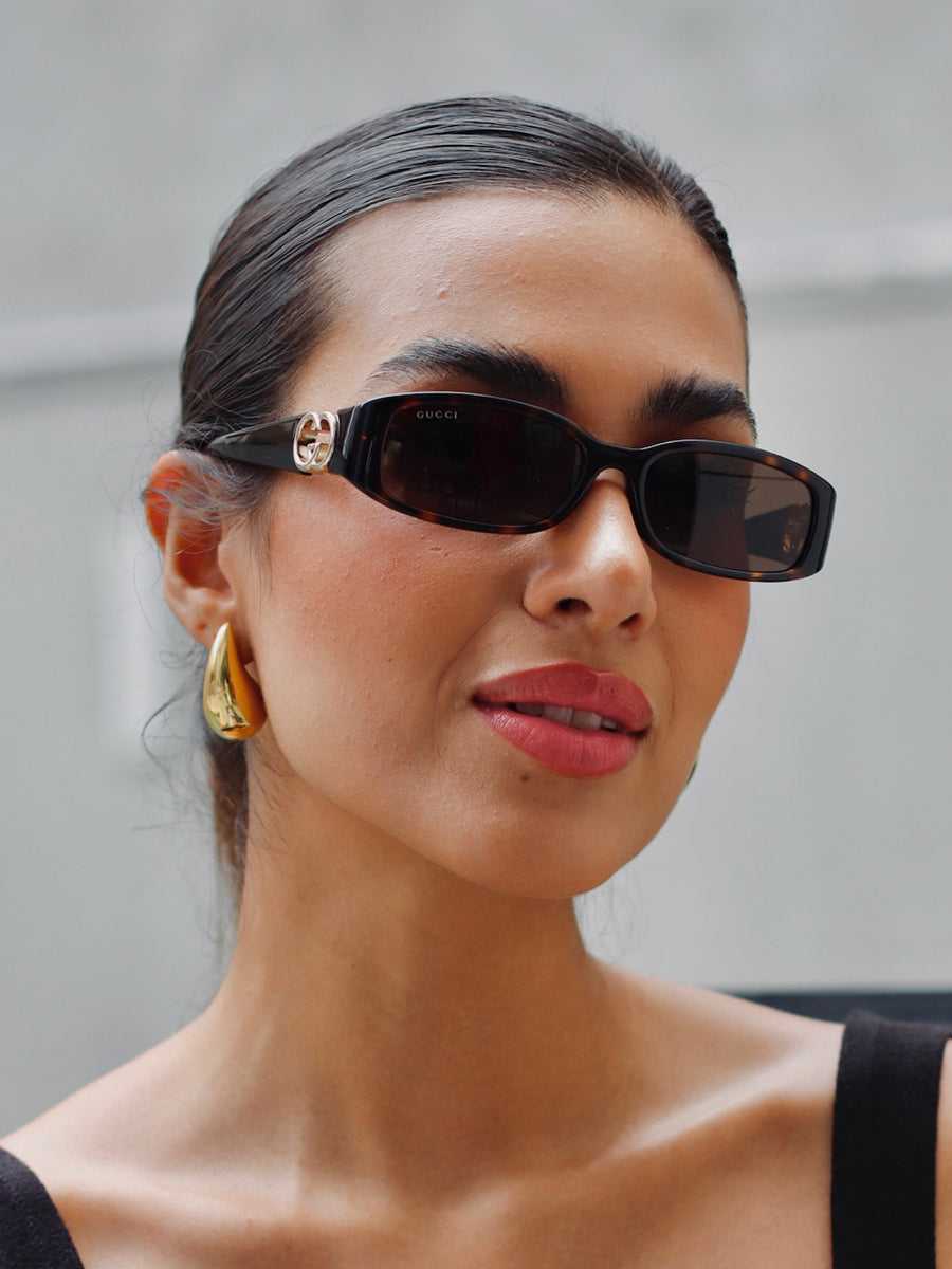 Gucci GG1661S Slim Rectangular Sunglasses in Havana Brown - 图片 3