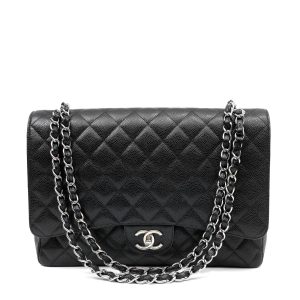 Chanel Double Flap Maxi Black Caviar w/Silver Hardware